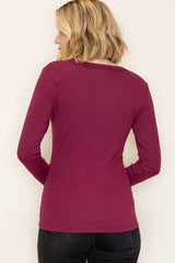 Burgundy Fine Rib Scoop Neck Long Sleeve Top