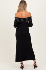Black Faux Pearl Detail Off Shoulder Maternity Sweater Dress