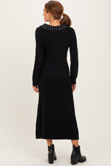 Black Faux Pearl Detail Off Shoulder Sweater Dress