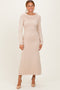 Beige Faux Pearl Detail Off Shoulder Sweater Dress