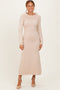 Beige Faux Pearl Detail Off Shoulder Sweater Dress