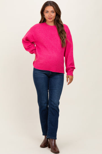 Fuchsia Chunky Knit Oversized Maternity Sweater
