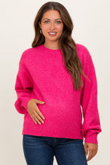 Fuchsia Chunky Knit Oversized Maternity Sweater