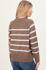 Brown Striped Oversized Polo Sweater