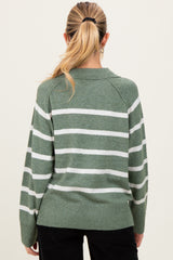 Light Olive Striped Oversized Polo Maternity Sweater