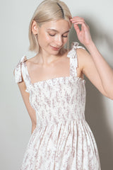 Ivory Floral Shoulder Tie Maxi Dress