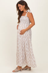 Ivory Floral Shoulder Tie Maternity Maxi Dress