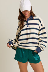 Cream Striped Oversized Long Sleeve Maternity Polo Top