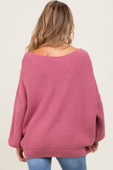 Mauve Balloon Sleeve Boat Neck Knit Maternity Sweater
