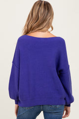 Royal Blue Balloon Sleeve Boat Neck Knit Maternity Sweater