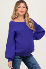 Royal Blue Balloon Sleeve Boat Neck Knit Maternity Sweater