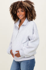 Heather Grey French Terry Quarter Zip Maternity Pullover