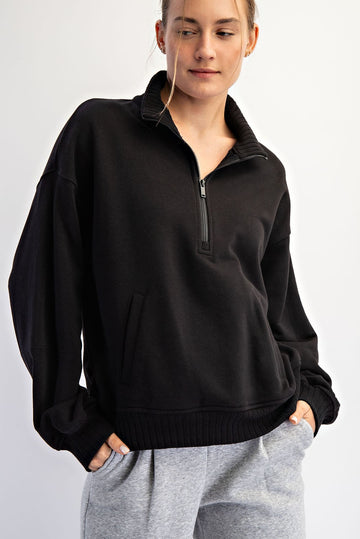 Black French Terry Quarter Zip Pullover