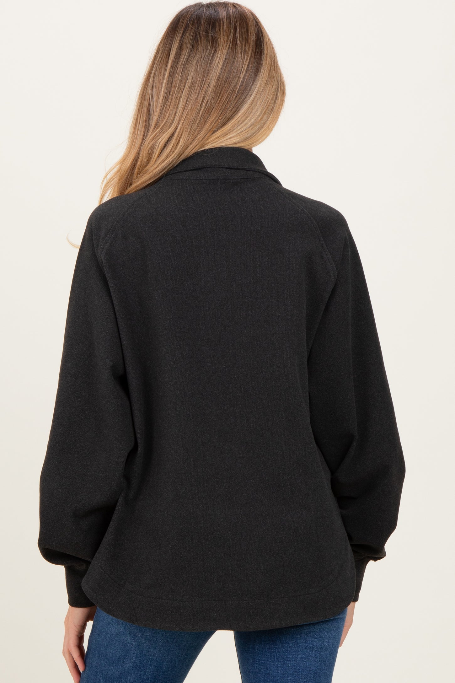 Black Brushed Knit Button Collar Maternity Pullover