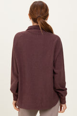 Burgundy Brushed Knit Button Collar Pullover
