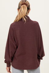 Burgundy Brushed Knit Button Collar Maternity Pullover
