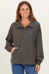 Forest Green Brushed Knit Button Collar Pullover