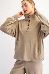 Taupe Brushed Knit Button Collar Maternity Pullover