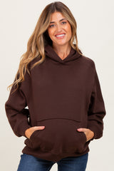 Brown Fleece Oversized Maternity Hoodie