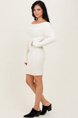 Ivory Off The Shoulder Knit Sweater Mini Dress