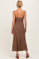 Brown Plaid Sleeveless Maternity Maxi Dress