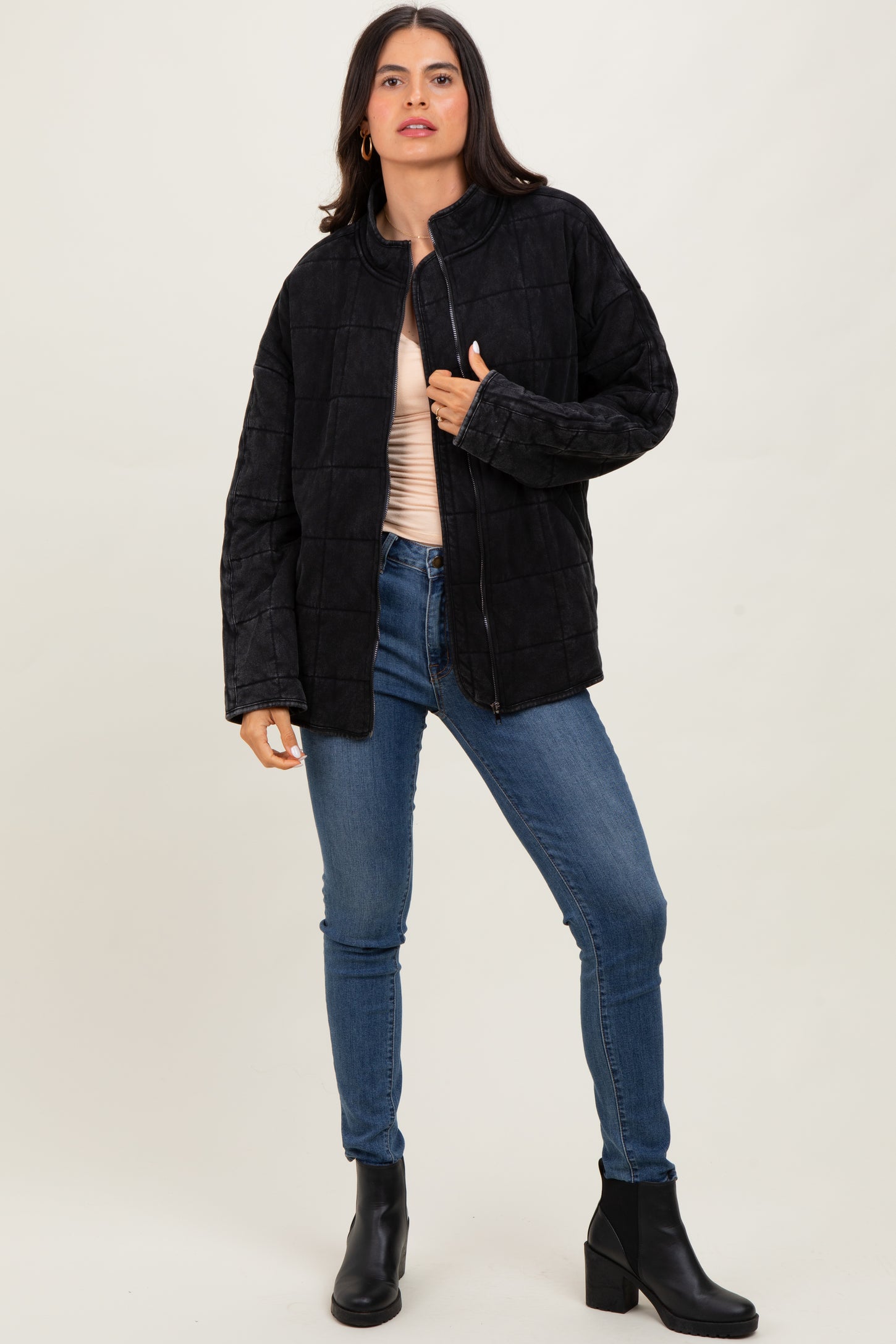 Black Quilted Oversized Maternity Jacket