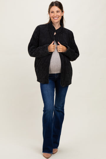 Black Quilted Oversized Maternity Jacket