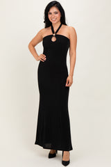 Black Halter Pendant Maxi Dress