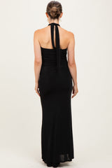 Black Halter Pendant Maternity Maxi Dress