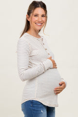 Cream Mixed Print Maternity Henley Long Sleeve Top