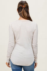 Cream Mixed Print Maternity Henley Long Sleeve Top