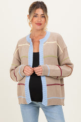 Beige Multicolor Stripe Chunky Knit Maternity Cardigan