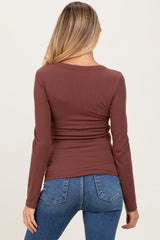 Dark Mocha Ribbed Square Neck Long Sleeve Maternity Top