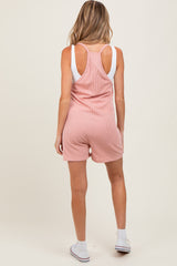 Mauve Solid Ribbed V-Neck Sleeveless Front Pocket Maternity Romper