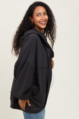 Black Solid Terry Long Dolman Sleeve Vintage Maternity Hoodie