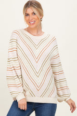 Beige Multi Crew Neck Striped Long Sleeve Sweater