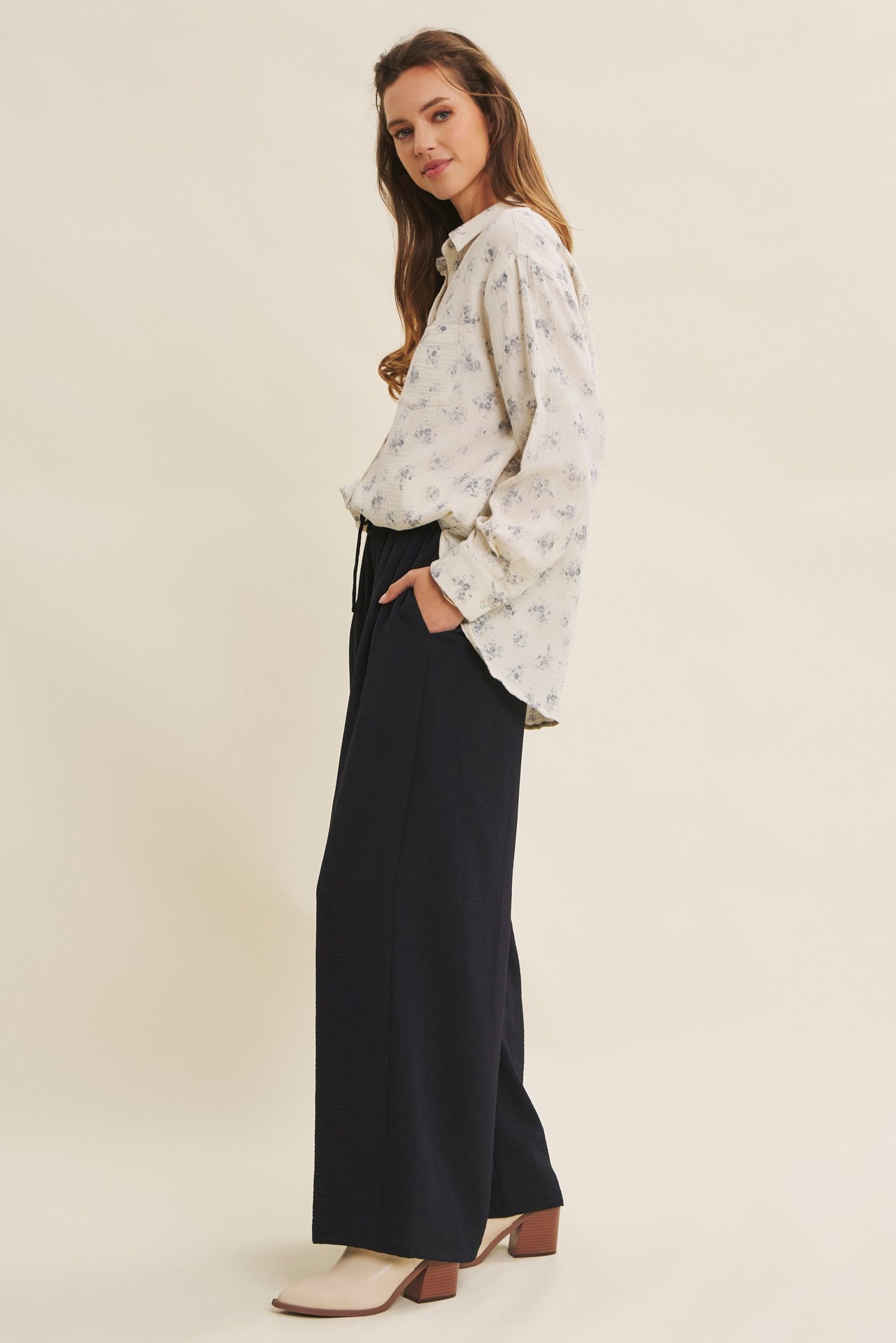 Blue Floral Cotton Gauze Oversized Button-Down Shirt