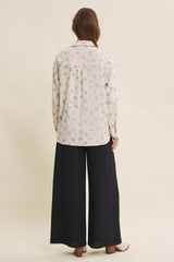 Blue Floral Cotton Gauze Oversized Button-Down Shirt