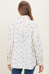 Blue Floral Cotton Gauze Oversized Button-Down Maternity Shirt