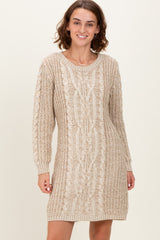 Beige Two Tone Cable Knit Mini Sweater Dress