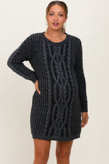 Black Two Tone Cable Knit Maternity Mini Sweater Dress