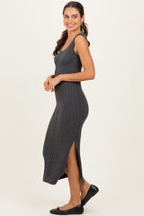 Charcoal Cable Knit Sleeveless Midi Dress