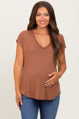 Dark Camel V-Neck Maternity Top