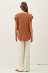Dark Camel V-Neck Top