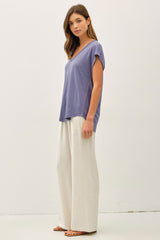 Light Navy V-Neck Top