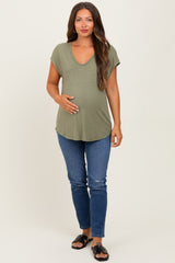 Green V-Neck Maternity Top