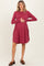 Dark Red Textured Rib Long Sleeve Maternity Dress