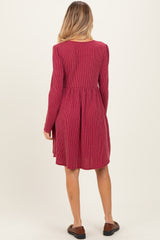 Dark Red Textured Rib Long Sleeve Maternity Dress