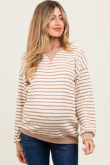Mocha Contrast Rib Long Sleeve Maternity Pullover Top
