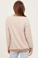 Mocha Contrast Rib Long Sleeve Pullover Top